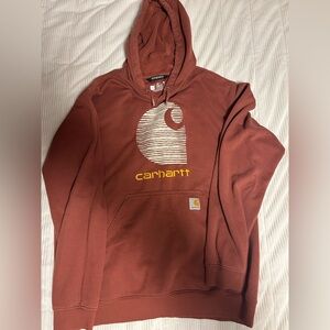Carhartt Rain Defender Hoodie Mens Large Burnt Orange Loose Fit Sweatshirt